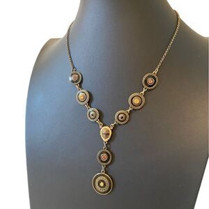Vintage Brass Toned Jeweled Y Necklace. TL-17”+2.5” extender